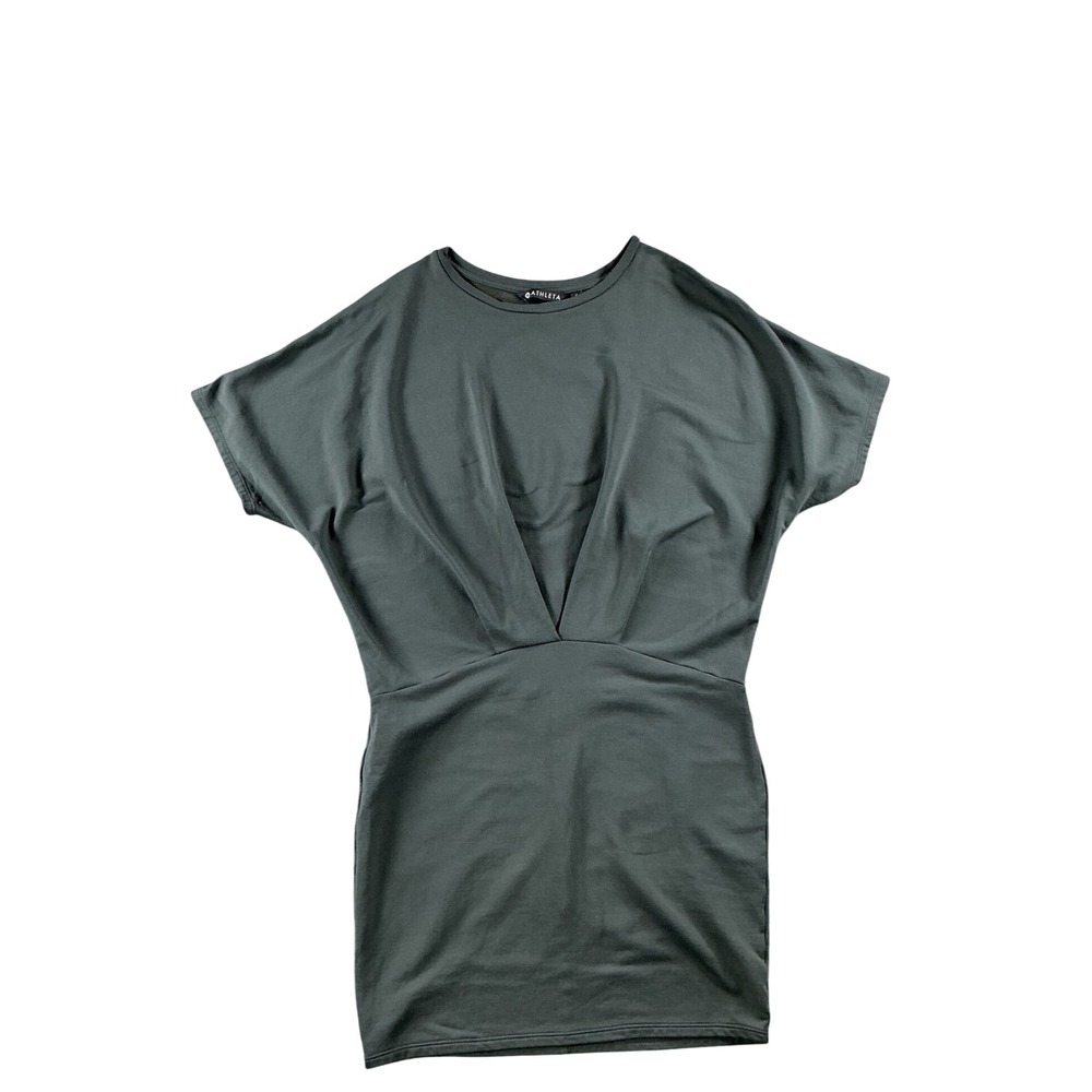 Athleta Womens Small Green Dolman Sleeve Gathered Waist Mini Dress RN 54023